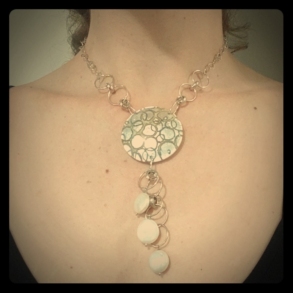 Glass Pearl and silver necklace